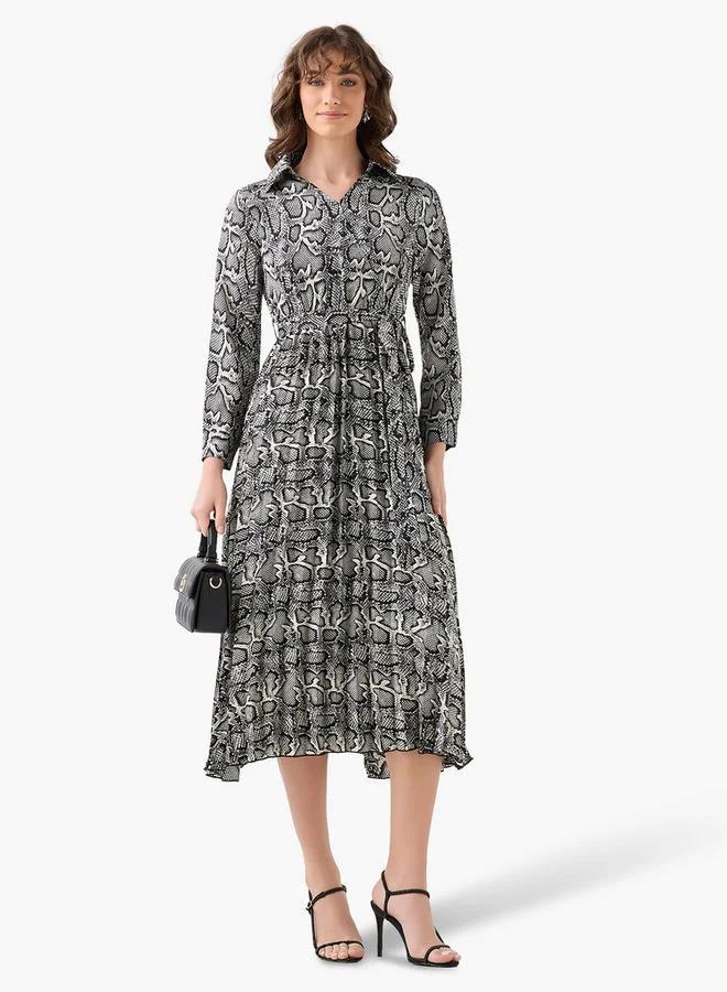 سبلاش فيڤ Midi Satin Wrap Dress with Animal Print